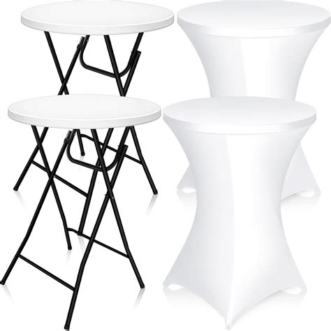 Amazon.com: Wenqik 2 Set 32'' High Top Cocktail Table White Round Bar ...