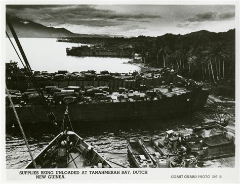 US supplies being unloaded in Tanahmerah Bay, Dutch New Guinea, 1944 ...