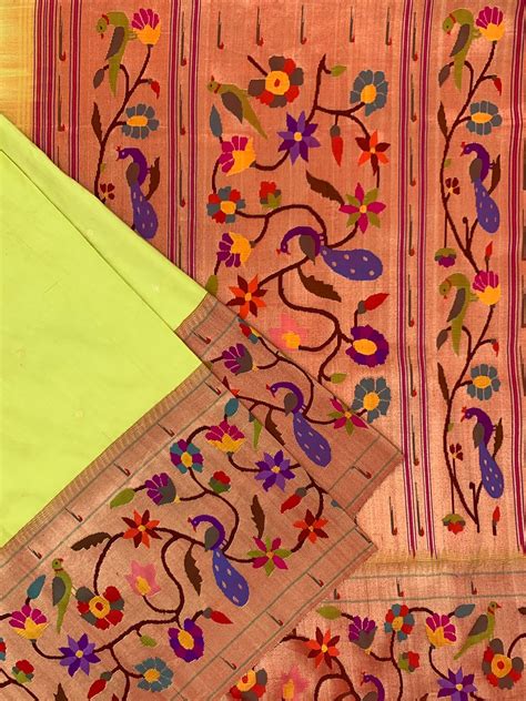 My Choice Saree I Paithani Silk Saree Lemon-Green In Color – My Choice ...