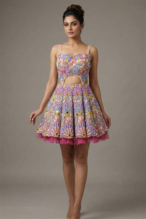Pastel Pink Net All Over Beaded Cutwork Mini Dress – Asopalav.in