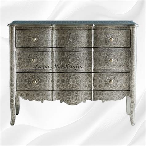Jaden Antique White Metal Embossed 3 Drawer Chest – Luxury Handicrafts