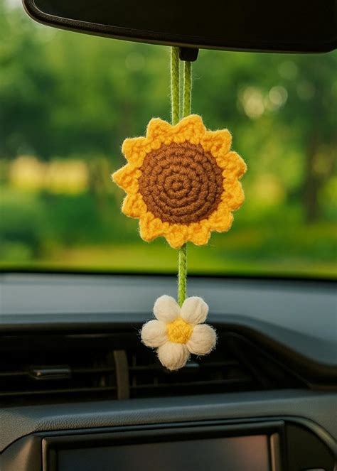 Buy VRB Dec Car Hanging Sunflower Crochet - 1 Pcs, 4pcs Flower, 5 ...