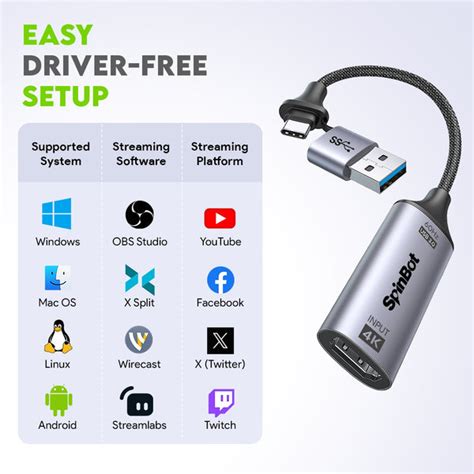 SpinBot Envisage Full HD Video Capture Card | 4K HDMI to USB3.0 1080p/