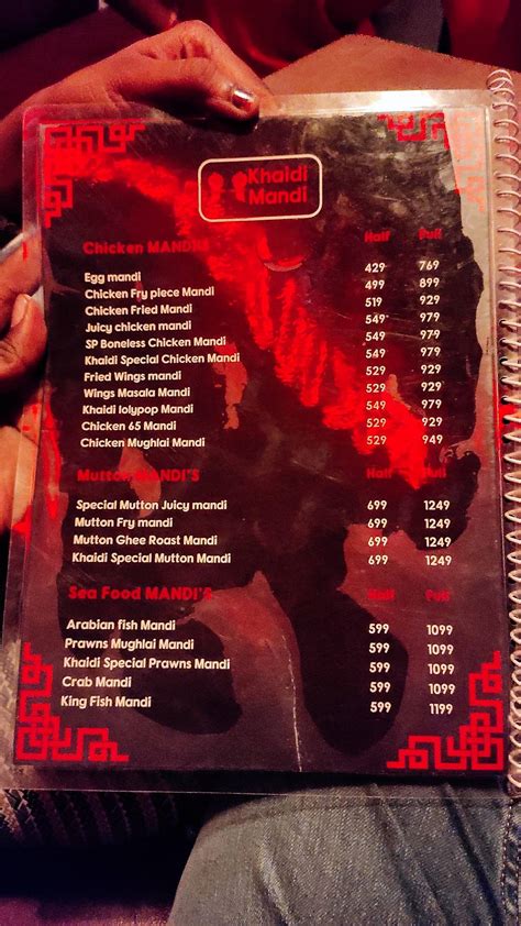 Menu at Khaidi Mandi, Kakinada