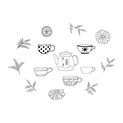 cups and teapots set hand drawn in doodle style. vector, minimalism ...