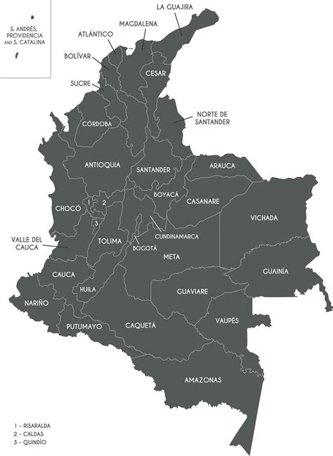 vector mapa de Colombia con departamentos, capital región y ...