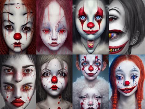detailed painting of clown girl crying, piercing eyes, | Stable ...