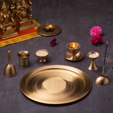 Buy Antique Brass Pooja Thali (Set of 7) Online in India - Mypoojabox.in
