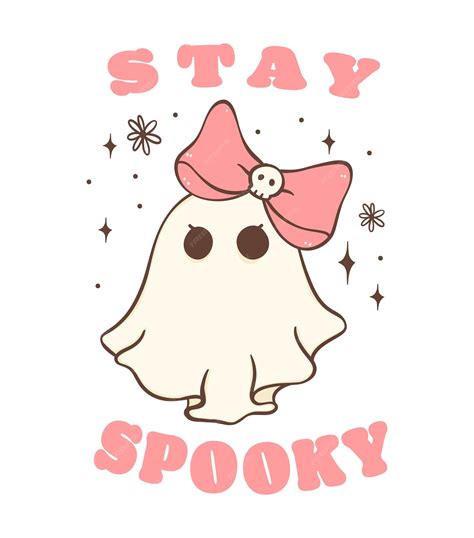 Premium Vector | Adorable pink halloween ghosts in a retro kawaii ...
