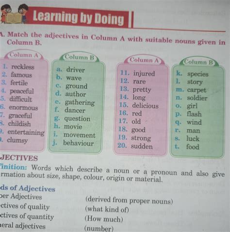 A. Match the adjectives in Column A with suitable nouns given in Column ...