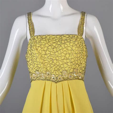 70s Formal Dress 70s Dress 70s Maxi Dress Bright Yellow Beaded - Etsy