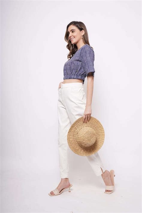 Blue White Pinstripe Crop Top| Western Era