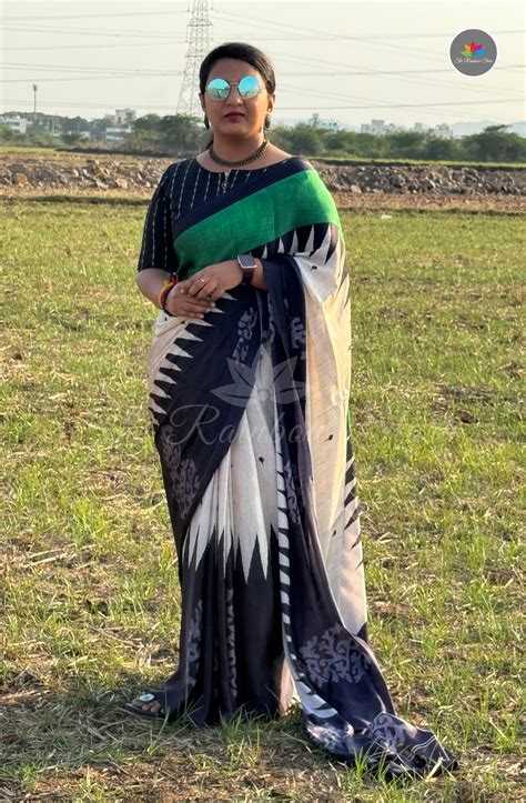Pure Crepe Saree - Black & White – The Rainbow Store