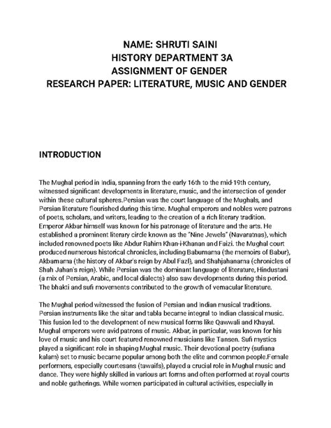 Gender Assignment - NAME: SHRUTI SAINI HISTORY DEPARTMENT 3A ASSIGNMENT ...