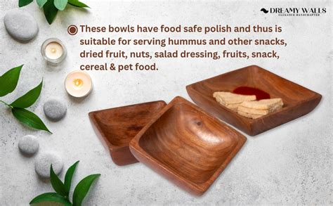 Buy DREAMY WALLS Wooden Serving Bowl Set of 3 - Mango Wood Square ...