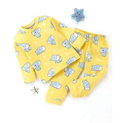 Babyhug Cotton Jersey Full Sleeves Night Suit Elephant Print - Yellow