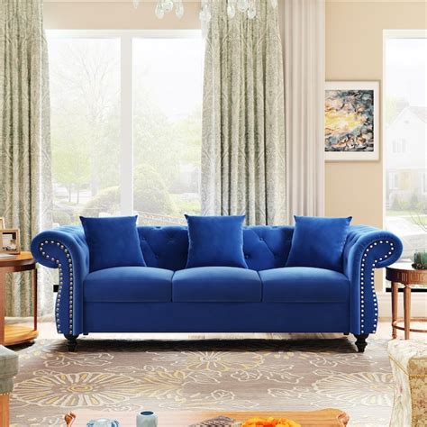 CASAINC Modern velvet sofa 80-in Modern Blue Velvet Sofa at Lowes.com