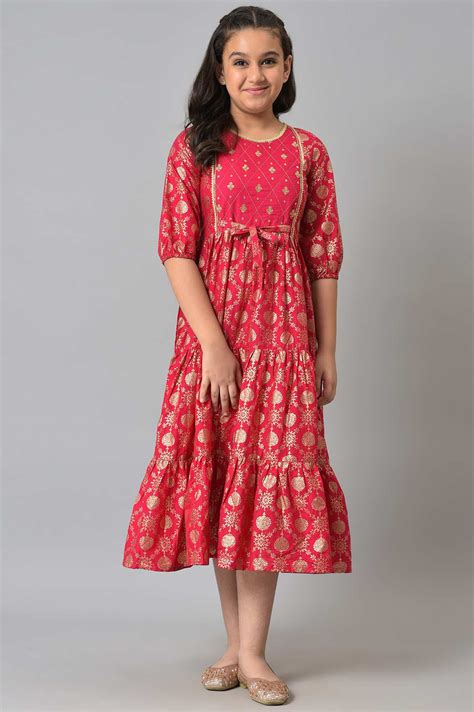 Buy Girls Pink Embroidered Tiered Dress Online for Woman | Shop for Aurelia