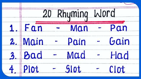 20 Rhyming Words in English | Rhyming words 20 in English | Rhyming ...