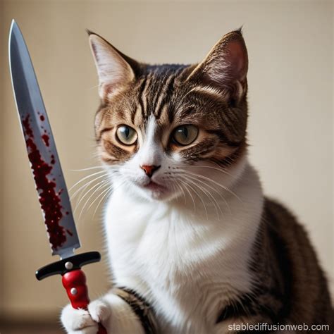 Cute Cat with Bloody Knife | Stable Diffusion Online