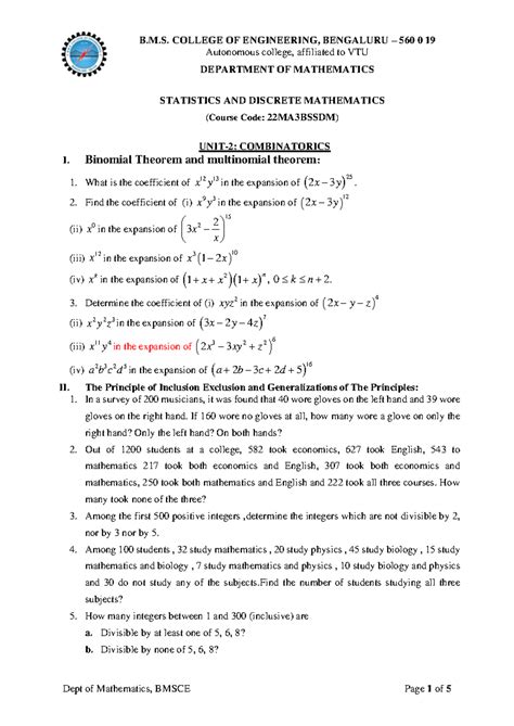 SDM-22MA3BSSDM: UNIT 2 Combinatorics - Advanced Study Guide - Studocu