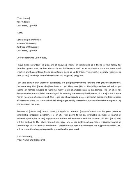 30 Recommendation Letter For Scholarship Samples - TemplateArchive