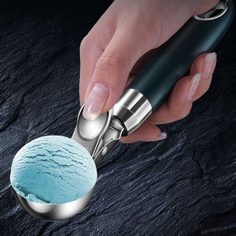Stainless Steel Ice Cream Scoop Baller, Green Push Down Ice Cream Ball ...