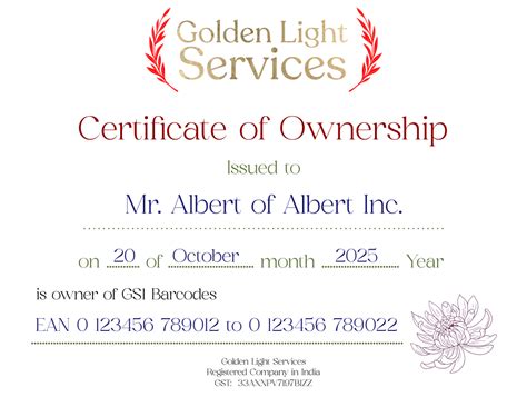 Certificate of Ownership | GoldenLightServices
