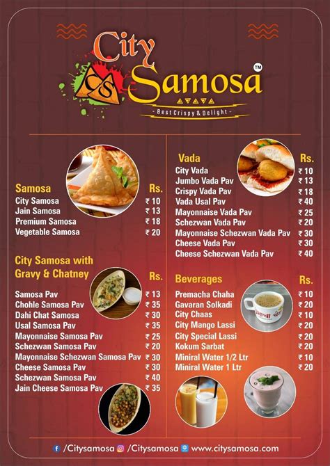 Menu at City Samosa factory Main Branch Uthalsar, Thane