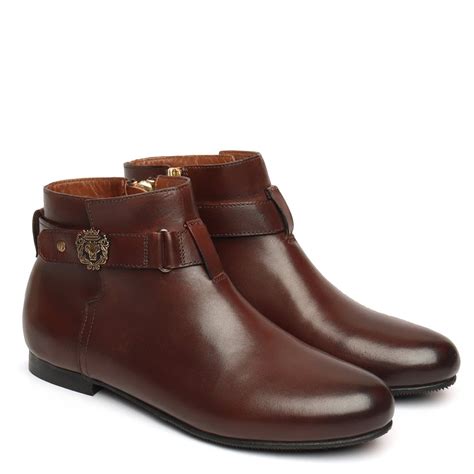 Dark Brown Comfort Adjustable Buckle Straps Ladies Boot With Signature