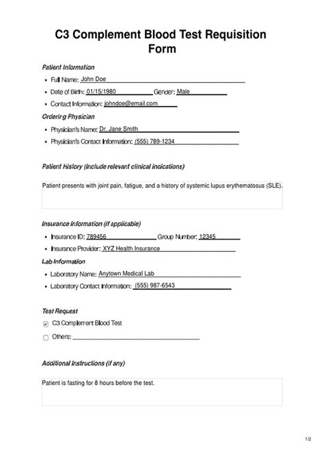 C3 Complement Blood Test & Example | Free PDF Download