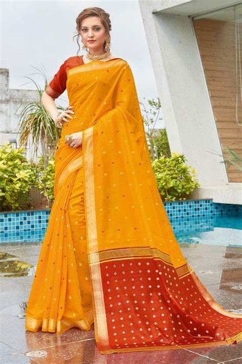 Buy Mustard Yellow Cotton Saree 64901 Online | Karagiri