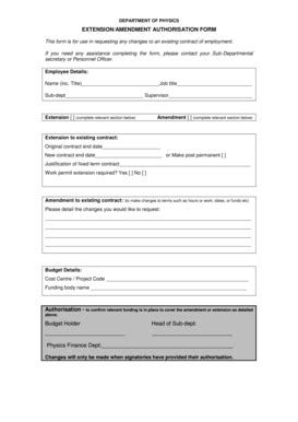 Fillable Online Department of physics extension/amendment authorisation ...