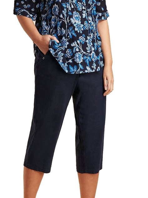 NAVY Linen Blend Pull On Cropped Trousers - Plus Size 14 to 28