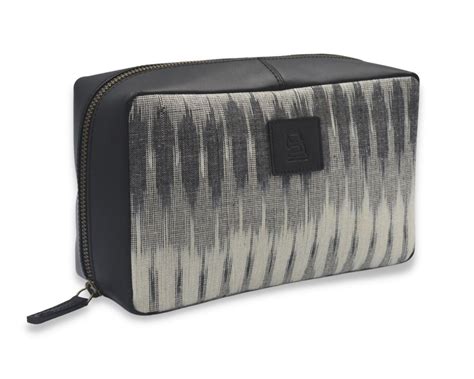 Tech Pouch - Cream & Black IKAT + Leather – The Leather Chef