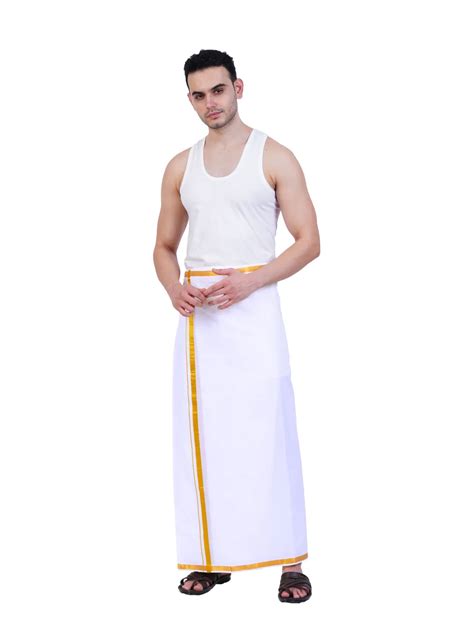 Readymade Cotton jari Double White Colour Pocket Dhoti