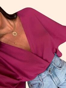 Blusa Manga Morcego Transpassada Cropped Feminino Decote V Canelada ...