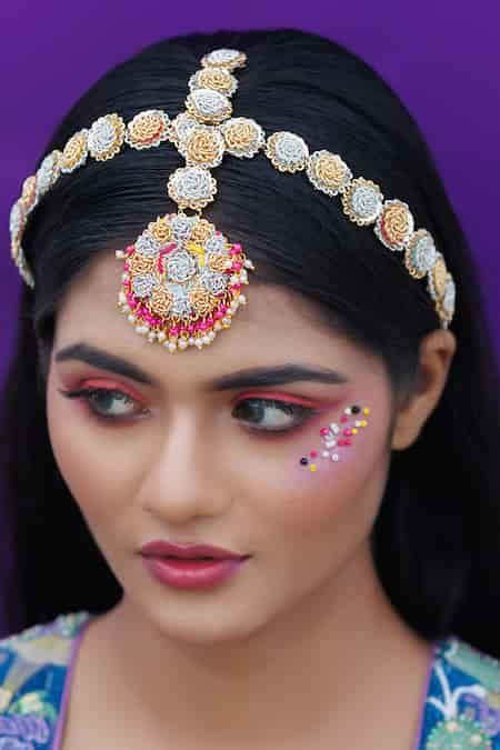 Buy Gold Plated Thread Floral Embroidered Mathapatti by Kanyaadhan By ...