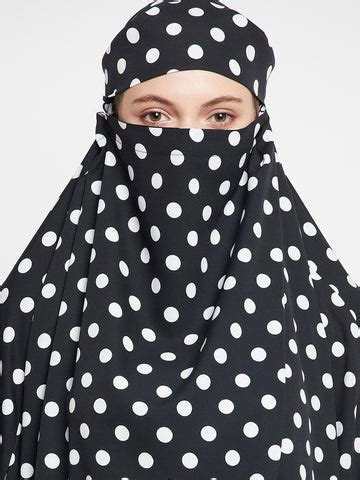 Nabia Black and White Polka Dot Printed Free Size Jilbab Abaya for Gir