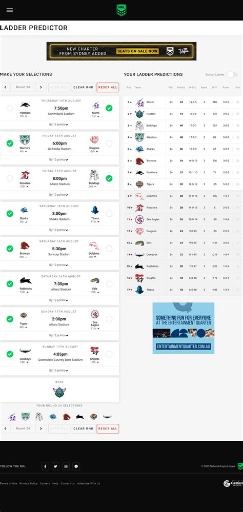 NRL Ladder Predictor: Round 24 Selections and Predictions - Studocu