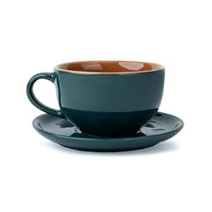 Buy Shay Large Ceramic Coffee Cup Saucer Set, Teal Green, 320ml ...