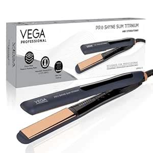 VEGA PROFESSIONAL Pro-Shine Slim Titanium Hair Straightener with 25mm ...
