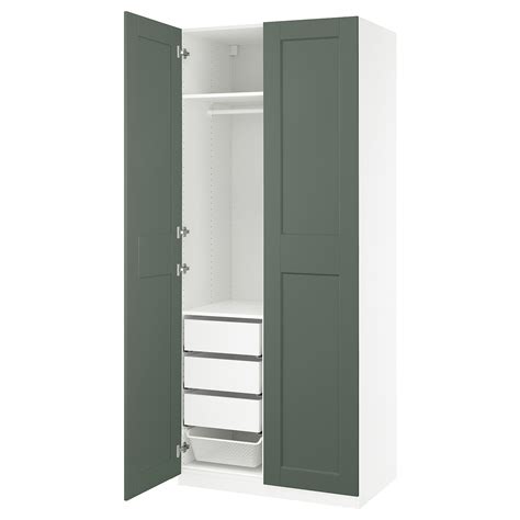 PAX / GRIMO wardrobe combination, white/grey-green, 100x60x236 cm (393 ...