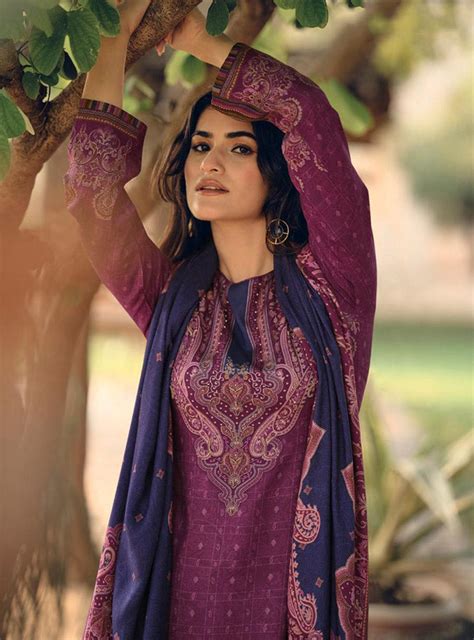 Purple Pashmina Unstitched Winter Salwar Suit Fabric Dress Material ...