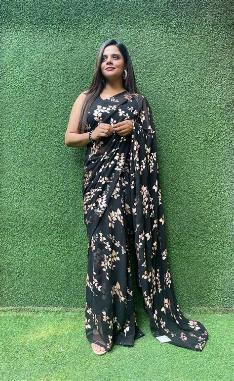 Stylish Black Georgette Saree with Foil Print - Perfect for Any Occasion
