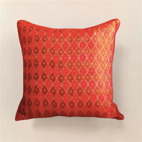 Peepul Tree Ikat Handwoven Cushion Cover | Flame Orange | 16 x 16 ...