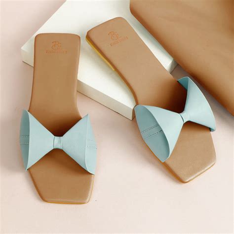 BLUE BOW FLAT SLIDES – Bombay Brown India
