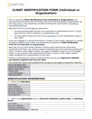 Client Identification (Individual or Organization) Doc Template | pdfFiller