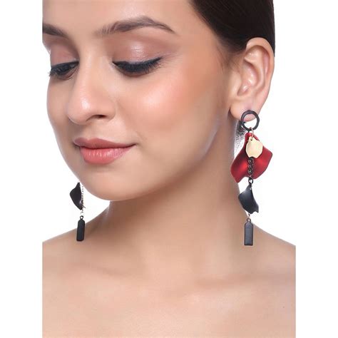 Buy Yellow Chimes Red Floral Petal Drop Earrings Online