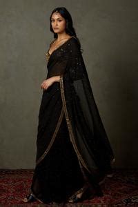 Buy Black Silk Embroidery Zardozi And Mukaish Sweetheart Ananya Saree ...